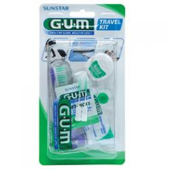 GUM TRAVEL KIT VIAGGIO 1 SPAZZOLINO PIEGHEVOLE GUM TRAVEL + 1 DENTIFRICIO VIAGGIO 12 ML + 1 ROCCHETTO FILO INTERDENTALE 10MT + 2 SCOVOLINI GOMMA GUM SOFT PICKS