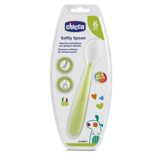 CHICCO CUCCHIAIO MORBIDO SILICONE 6M+ VERDE UP