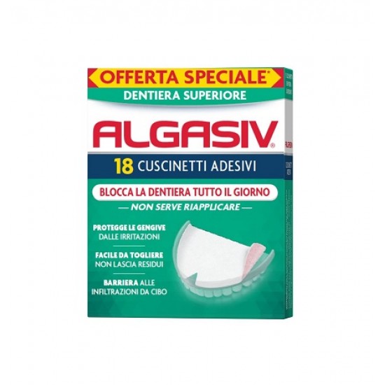 ALGASIV ADESIVO PER PROTESI DENTARIA SUPERIORE 15 PEZZI OFFERTA SPECIALE + 3 PEZZI