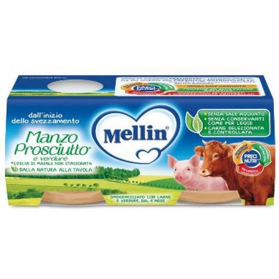 MELLIN OMOGENEIZZATO MANZO PROSCIUTTO CON VERDURE 2 PEZZI X 120 G