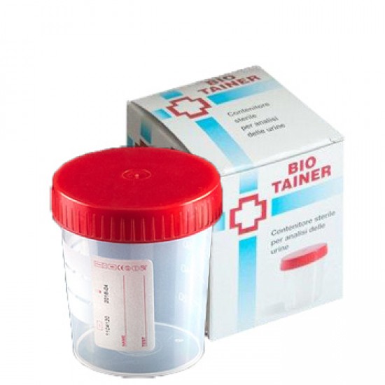 CONTENITORE PER URINA BIO TAINER GRADUATO CON SUPERFICIE DI SCRITTURA CON TAPPO A VITE CAPACITA' 120ML 1 PEZZO