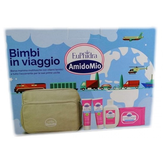 EUPHIDRA AMIDOMIO BORSA BIMBI VIAGGIO GEL POLVERE 50 ML + DETERGENTE NON SAPONE 200 ML + CREMA IDRATANTE 50 ML + SALVIETTINE 20 PEZZI