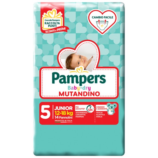 PANNOLINO A MUTANDINA PAMPERS BABY DRY JUNIOR SMALL PACK 14 PEZZI