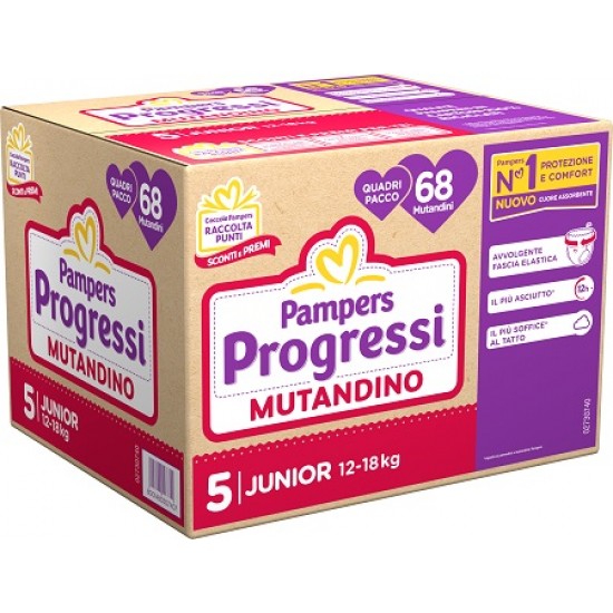 PAMPERS PROGRESSI PANNOLINO A MUTANDINA QUADRI JUNIOR 68 PEZZI