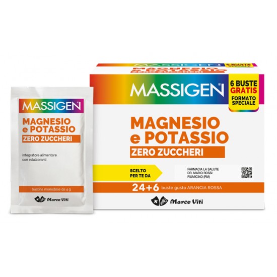 MASSIGEN MAGNESIO POTASSIO ZERO ZUCCHERO 24 BUSTINE + 6 BUSTINE