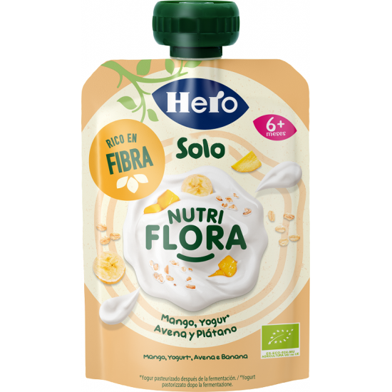 HERO BABY SOLO POUCH NUTRIFLORA YOGURT MANGO AVENA BANANA 10O G