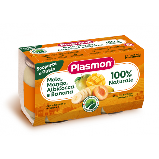 PLASMON OMOGENEIZZATO MELA MANGO ALBICOCCA BANANA 2 PEZZI DA 104 G