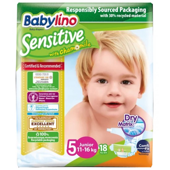 BABYLINO SENSITIVE PANNOLINI JUNIOR TAGLIA 5 11-16 KG 18 PEZZI