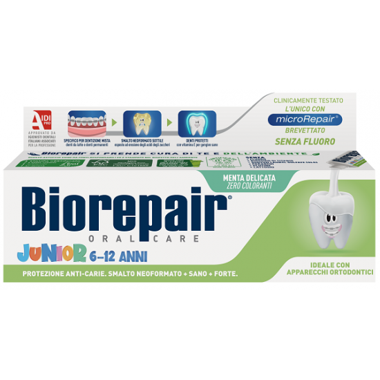 BIOREPAIR ORAL CARE JUNIOR 6-12 ANNI DENTIFRICIO PROTEZIONE ANTI CARIE SMALTO NEOFORMATO ALLA MENTA DELICATA 75 ML