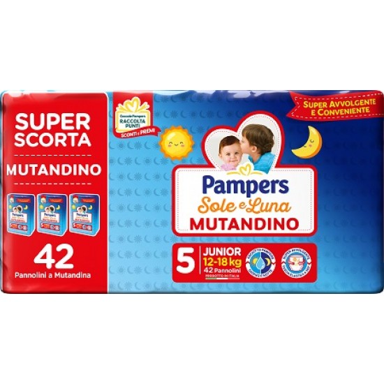 PAMPERS SOLE LUNA MUTANDINA TRIO 5 MISURA 12-18kg 42 PEZZI