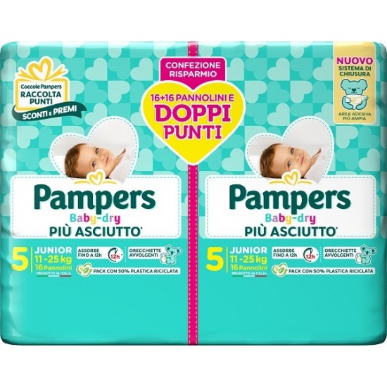 PAMPERS BABY DRY PANNOLINO DUO DOWNCOUNT JUNIOR 32 PEZZI